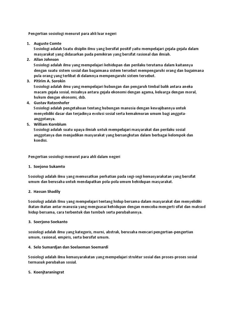 Pengertian Sosiologi Dan Sosiologi Pedesaan Menurut Para Ahli Pdf
