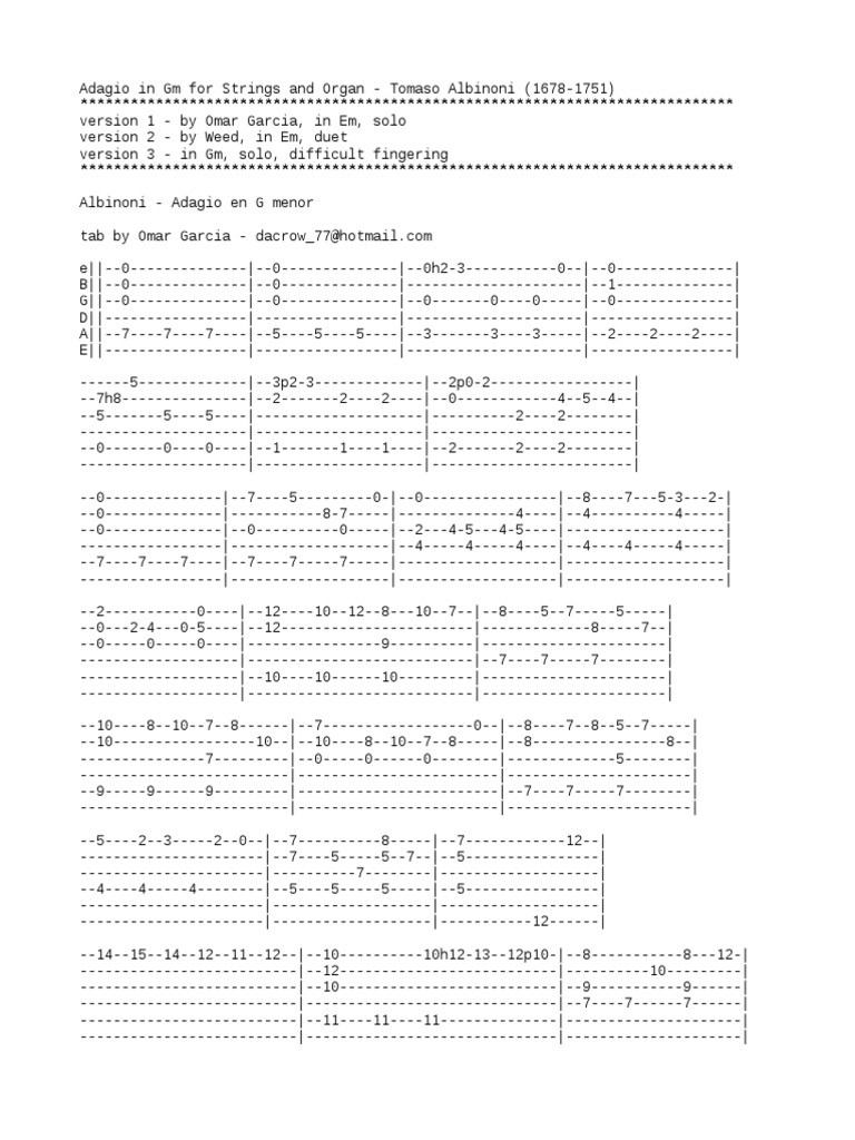 Albinoni's Adagio Guitar Tabs | PDF | Celtic Musical Instruments ...