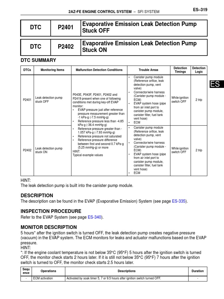 DTC P2401 Evaporative Emission Leak Detection Pump Stuck OFF