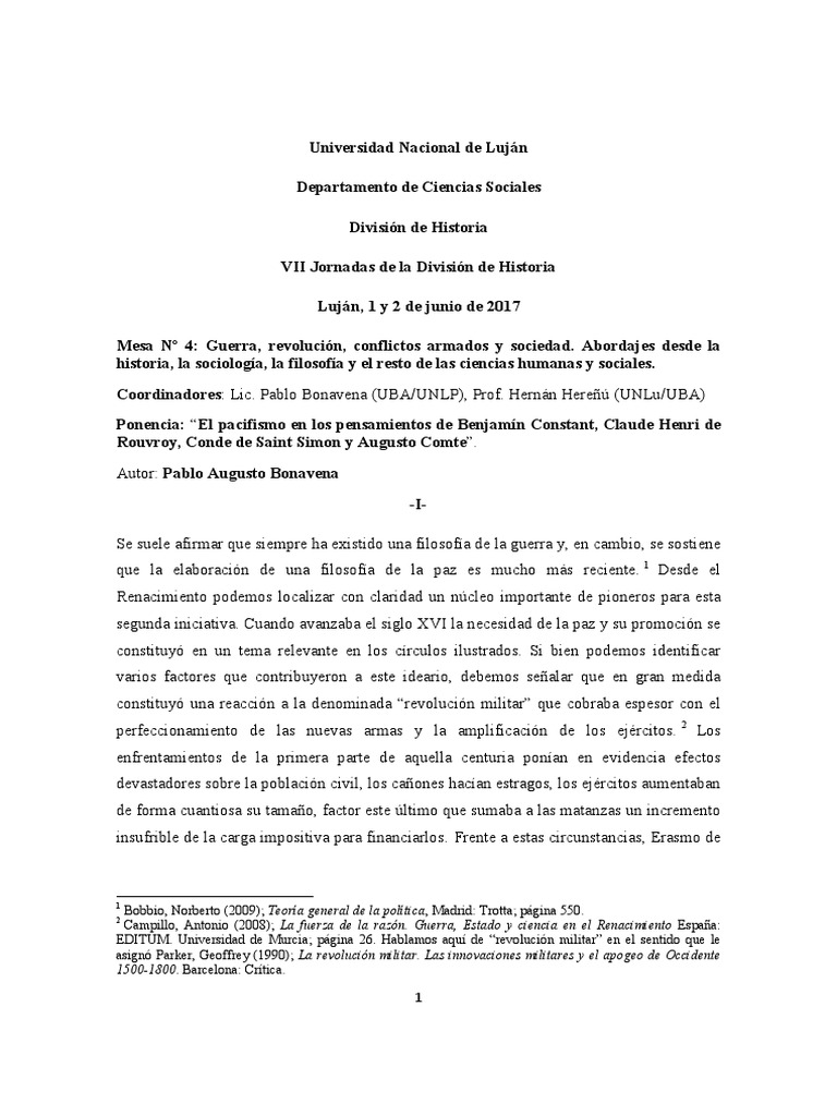 Bonavena, P. El pacifismo en Constant, Saint Simon y