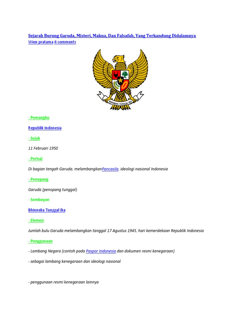 Sejarah Asal Usul Lambang Negara Indonesia Garuda Pancasila