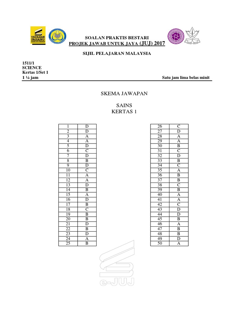 Skema Sains Kertas 1 Set 1 2017 Pdf