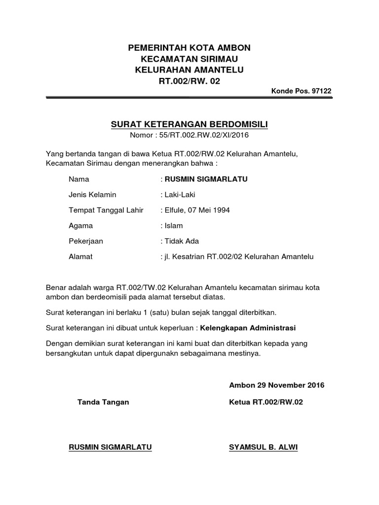  Contoh Surat Keterangan Berdomisili 