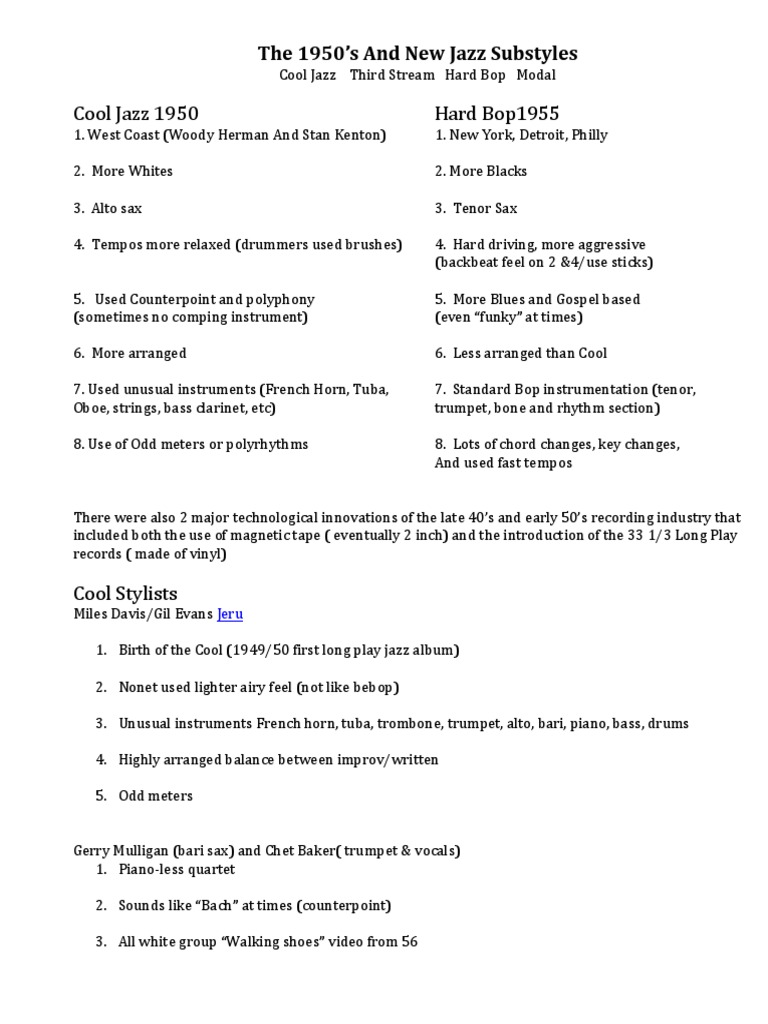 Chapt 8JH Cool Outline | PDF | Jazz | Modernism (Music)