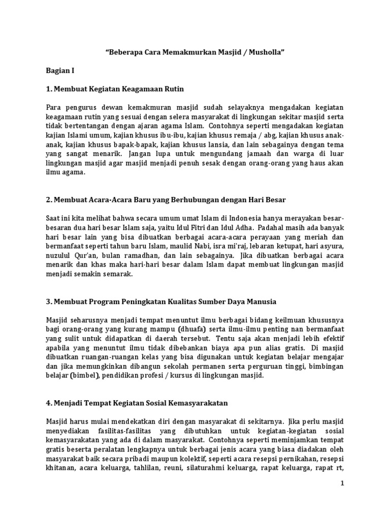 Beberapa Cara Memakmurkan Masjid Pdf