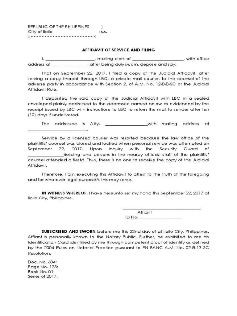Affidavit of Service and Filing | PDF