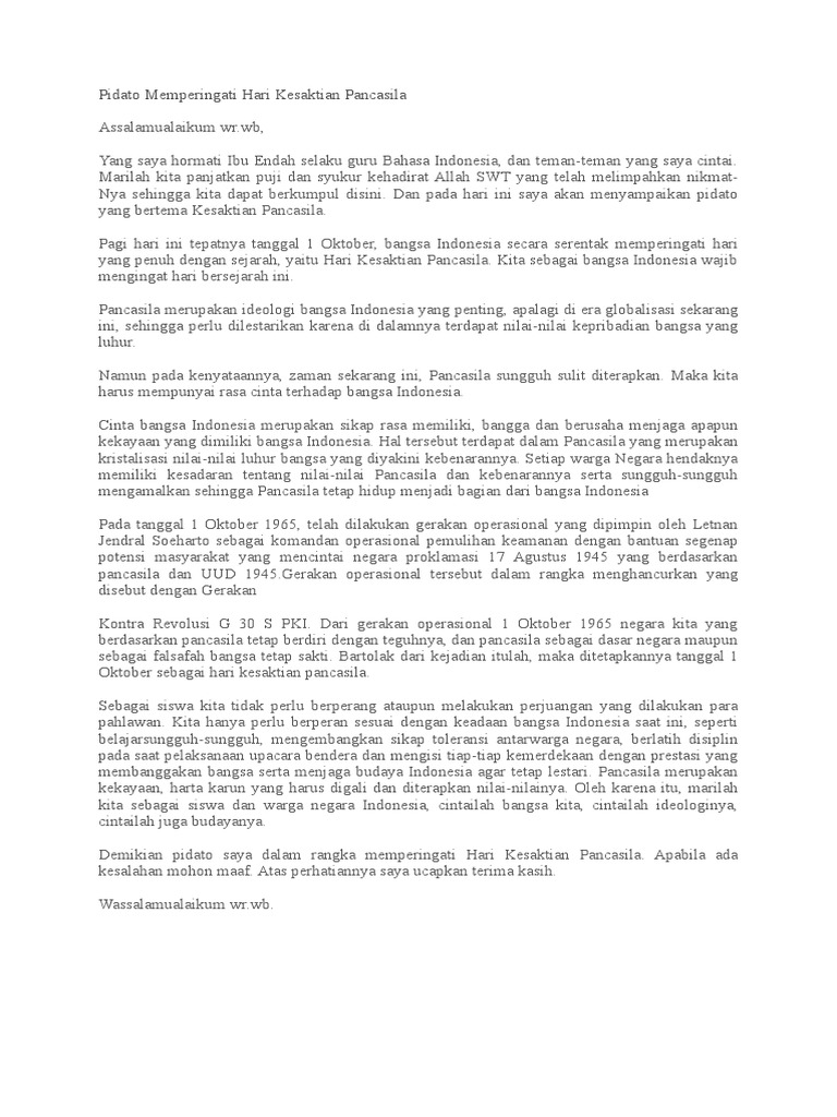Pidato Memperingati Hari Kesaktian Pancasila