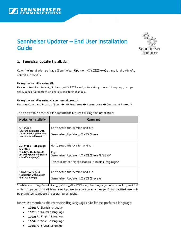Sennheiser Updater Installation End User Guide PDF Command Line