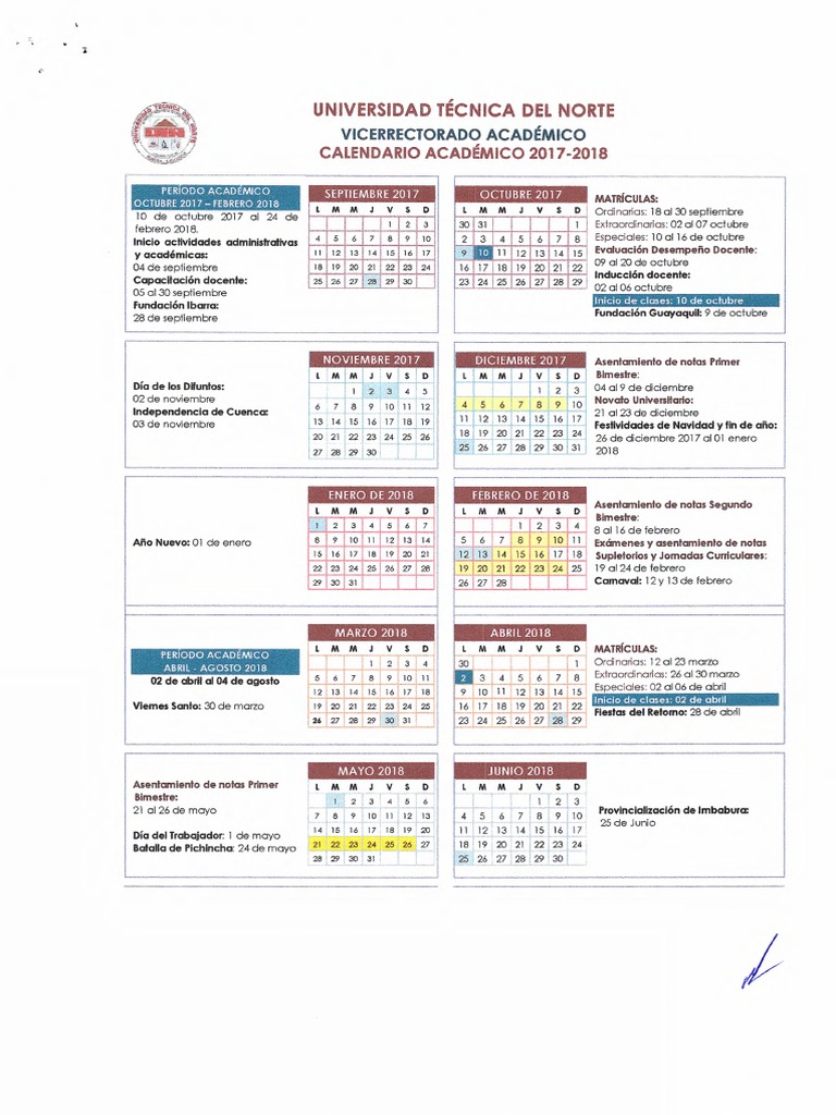 Calendario Academico UTN 2017 2018  PDF