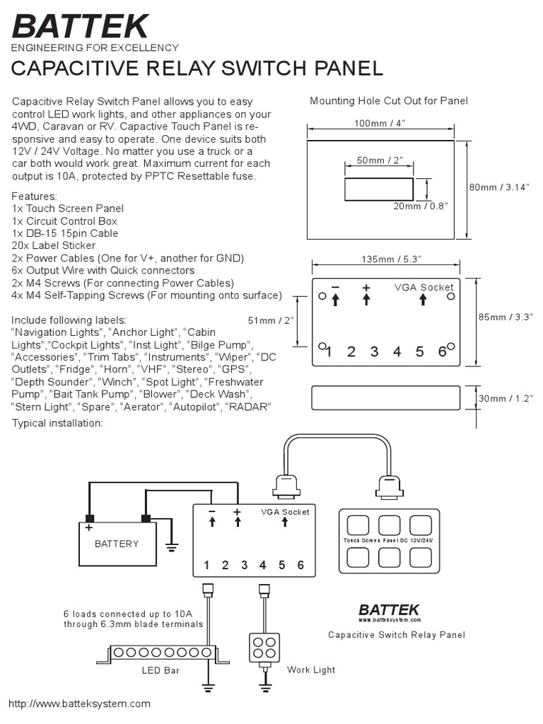 Capacitive Relay Switch Panel Specification PDF