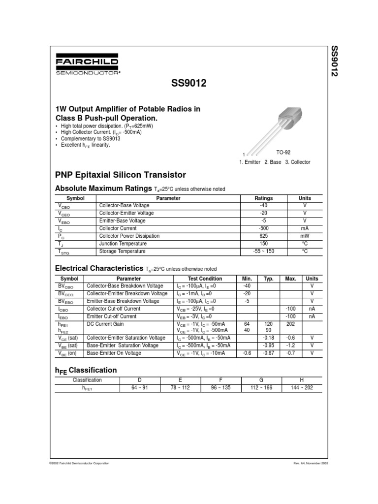 PNP Epitaxial Silicon Transistor: 1W Output Amplifier of Potable Radios ...