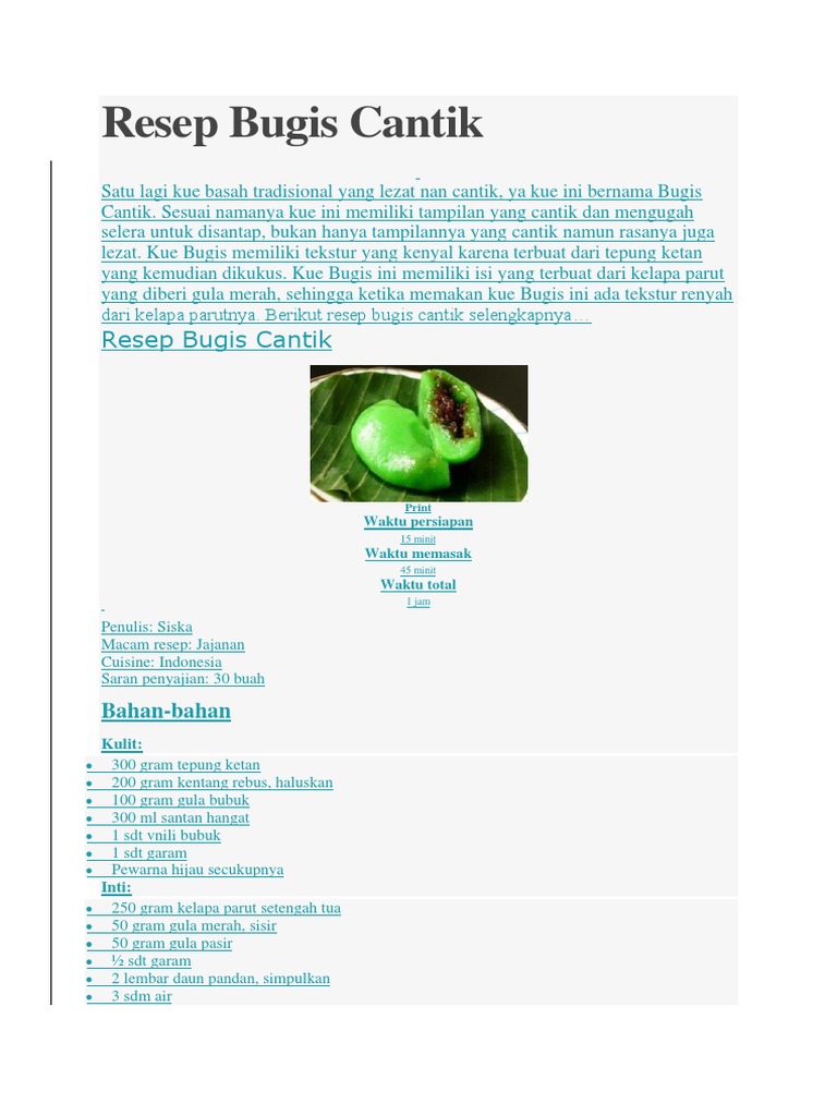 Resep Bugis Cantik