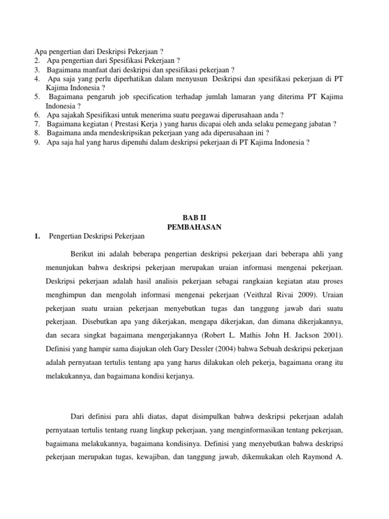 Apa Pengertian Dari Deskripsi Pekerjaan Pdf