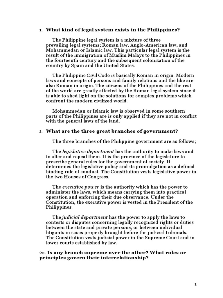 What Kind of Legal System Exists in The Philippines? PDF Roman Law