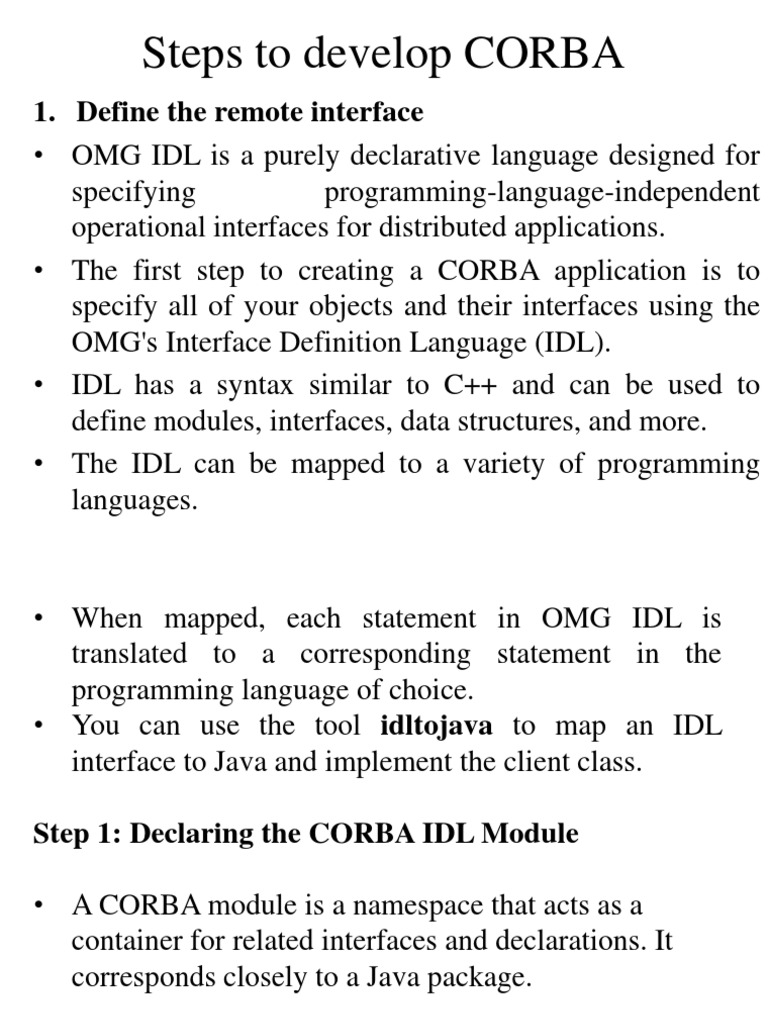 Steps To Develop CORBA | PDF | Common Object Request Broker ...