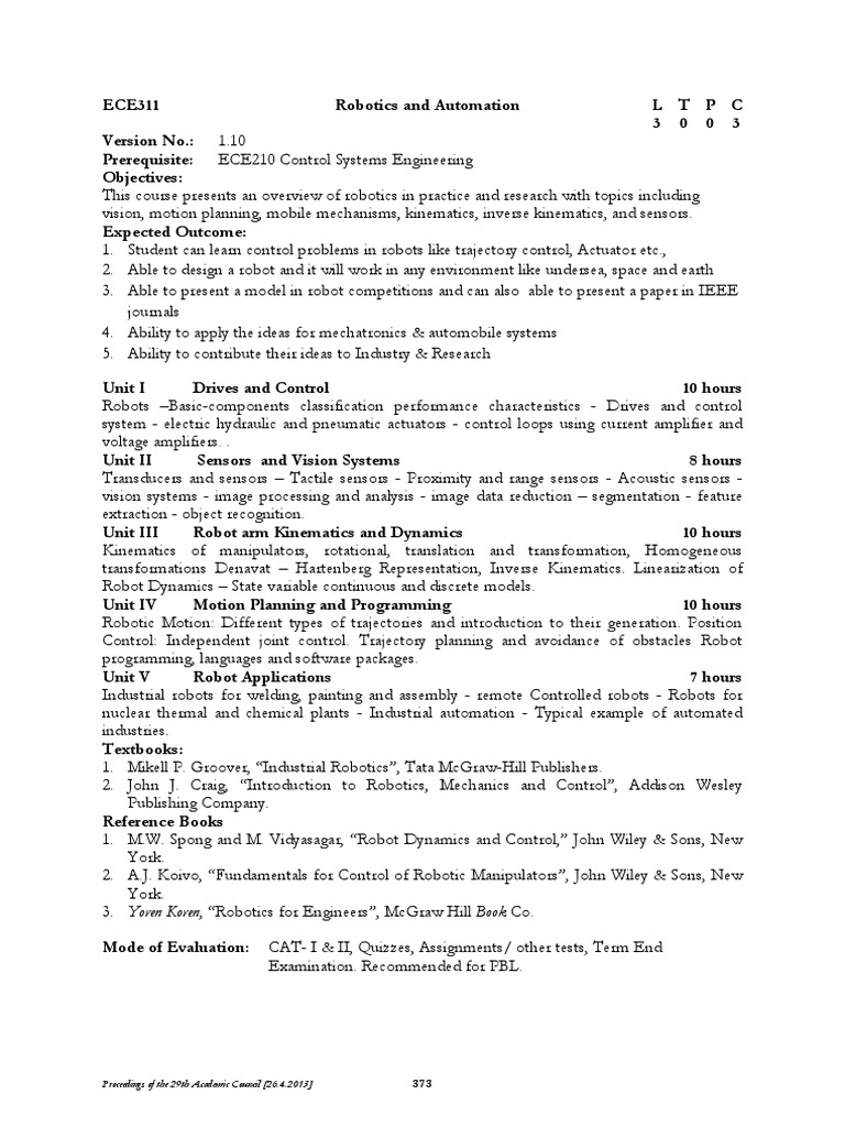 Robotics and Automation Course Overview | PDF | Robotics | Robot