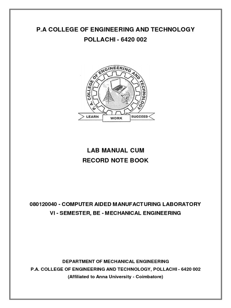CAM Lab Manual PDF | PDF | Electric Motor | Numerical Control