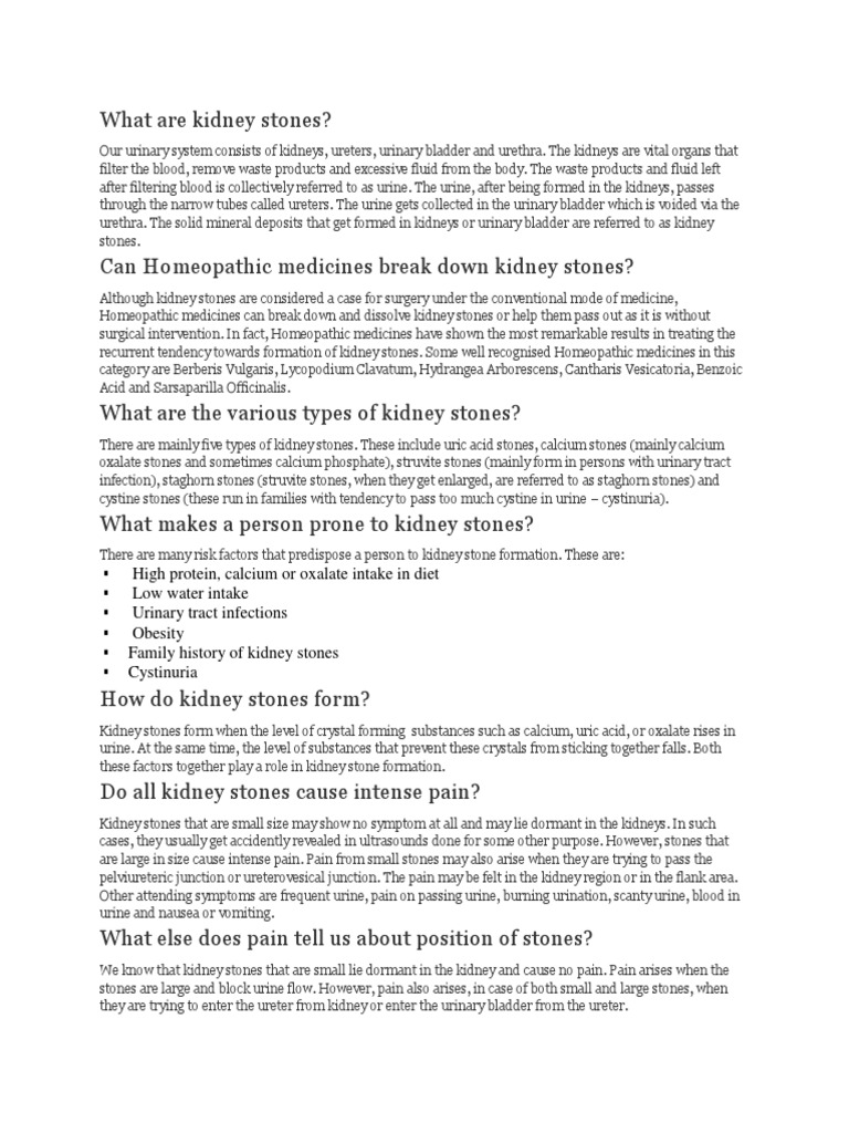 High Protein, Calcium or Oxalate Intake in Diet Low Water Intake