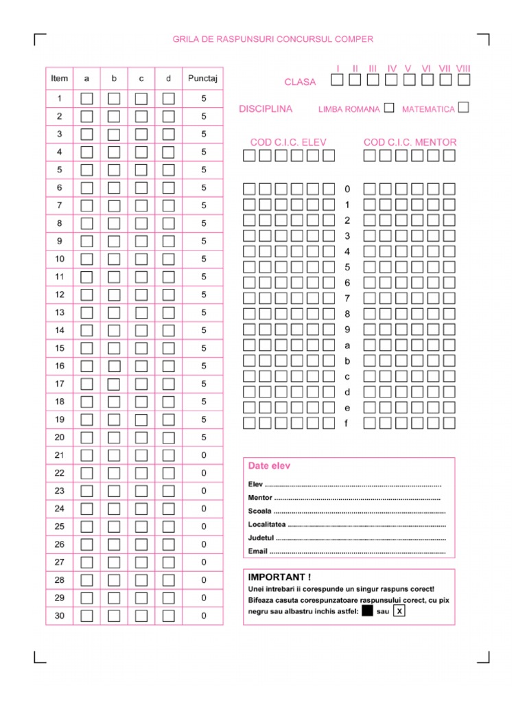 Teste Grila Registrator Medical Cu Raspunsuri Grila Raspunsuri | PDF