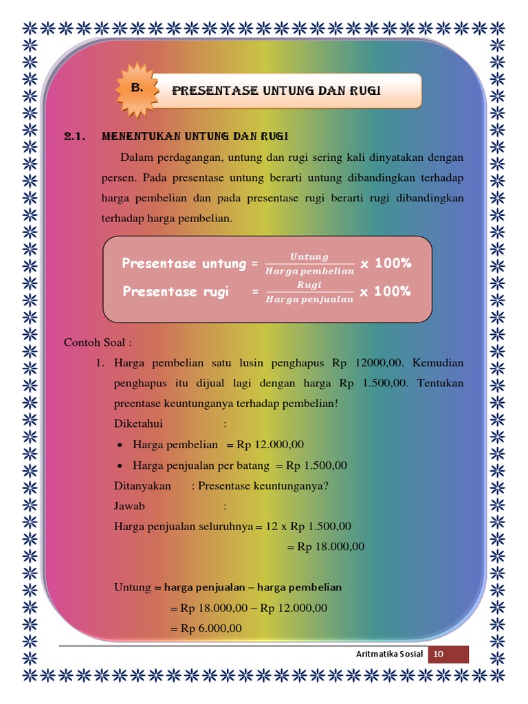 Contoh Soal Aritmatika Sosial Persentase Untung Dan Rugi