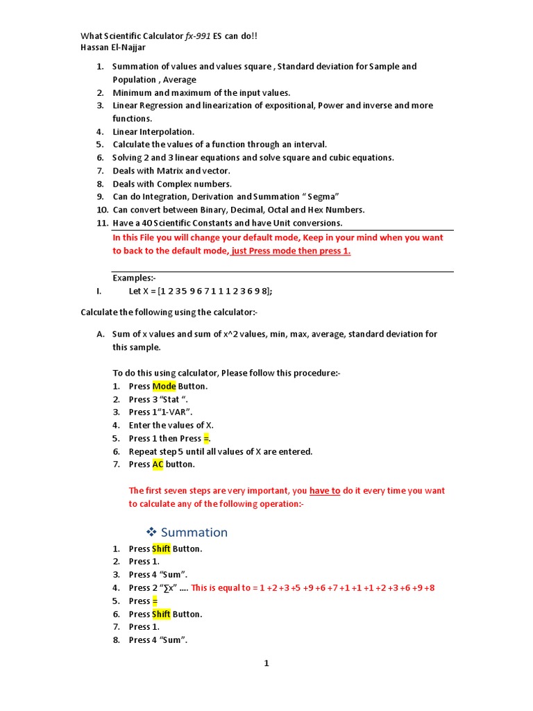 Features of Casio fx-991 ES Calculator | PDF | Summation | Standard ...