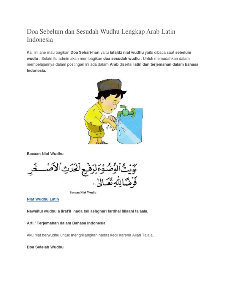 Doa Sebelum Dan Sesudah Wudhu Lengkap Arab Latin Indonesia