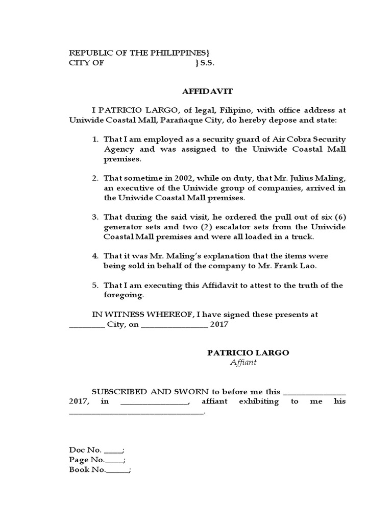 Affidavit (Security Guards) | PDF