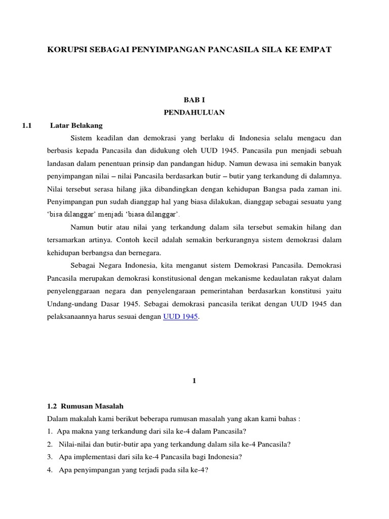 Korupsi Sebagai Penyimpangan Pancasila Sila Ke Empat