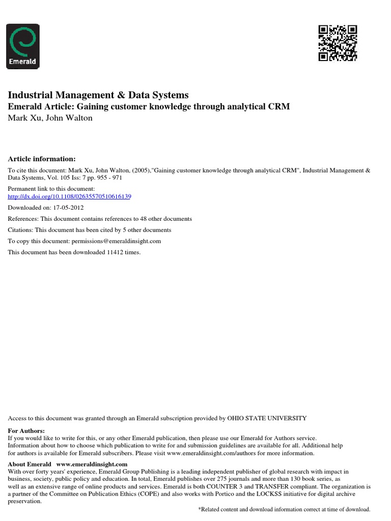 Analytical CRM for Customer Knowledge | PDF | Customer Relationship ...