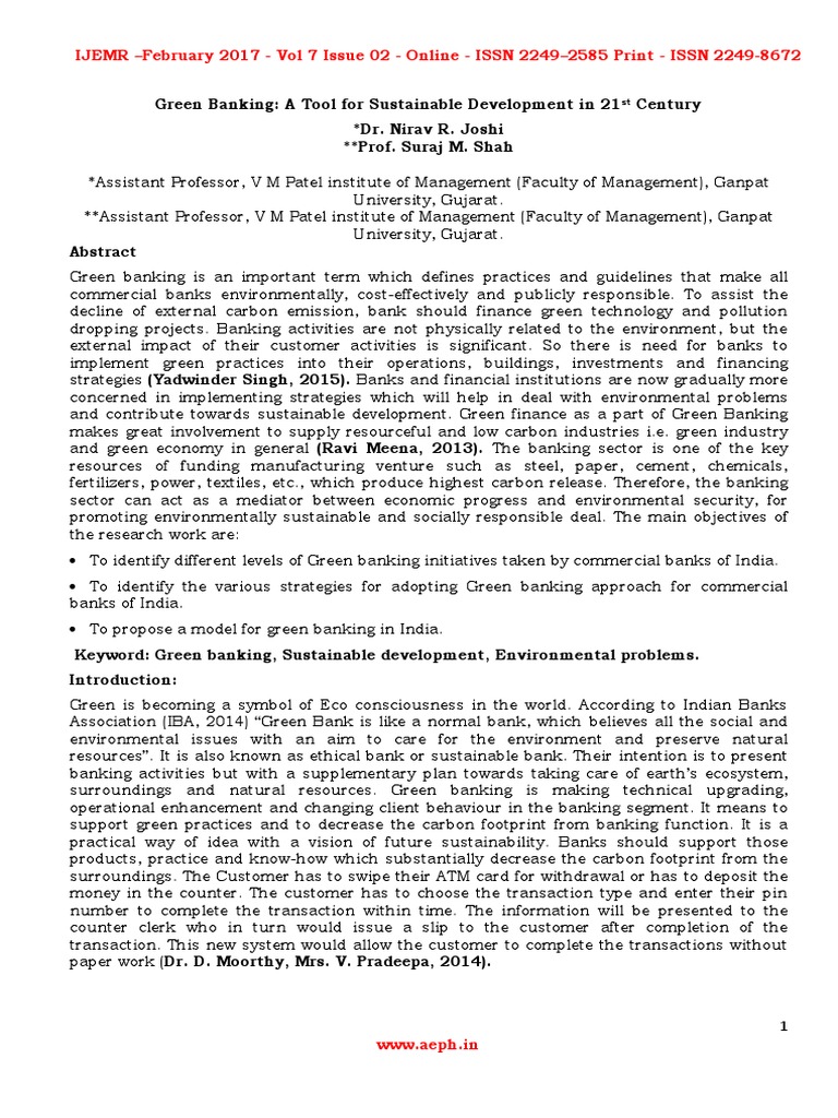 Green Banking A Tool For Sustainable Development in 21st Century | PDF ...