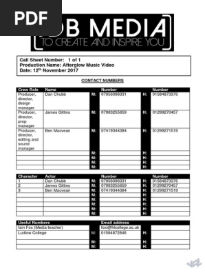 call sheet