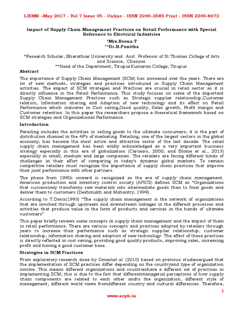 Impact of Supply Chain Management Practices On Retail Performance With ...