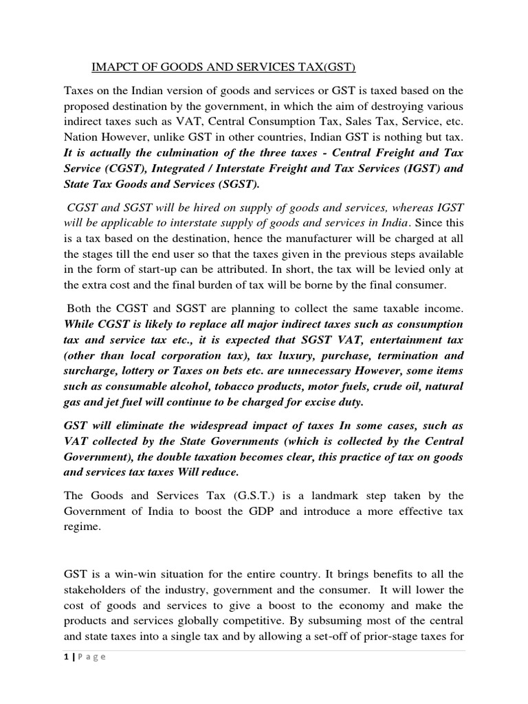 Impact of GST on India's Economy | PDF | Value Added Tax | Taxes