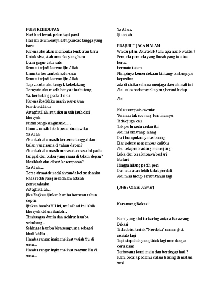 Puisi Karawang Bekasi Yang Asli Kumpulan Puisi Terbaik
