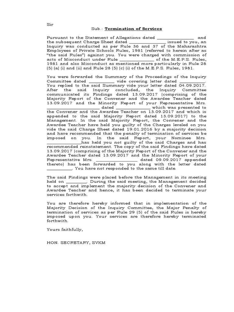 Termination of Services Notification | PDF | Government | Justice