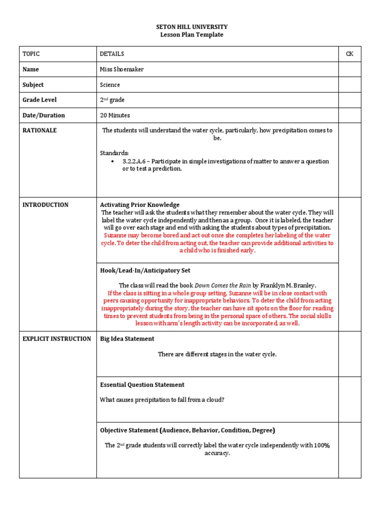 2nd Grade Water Cycle Lesson Plan | PDF | Water Cycle | Precipitation