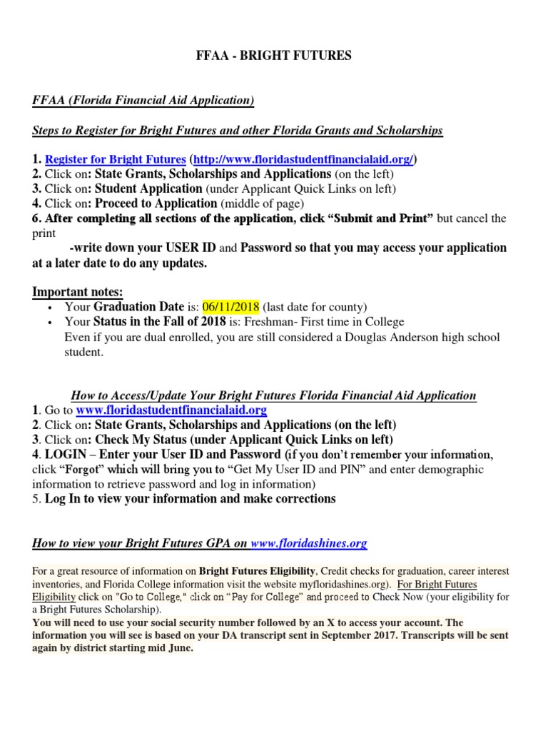 FFAA (Florida Financial Aid Application) Steps to Register for Bright