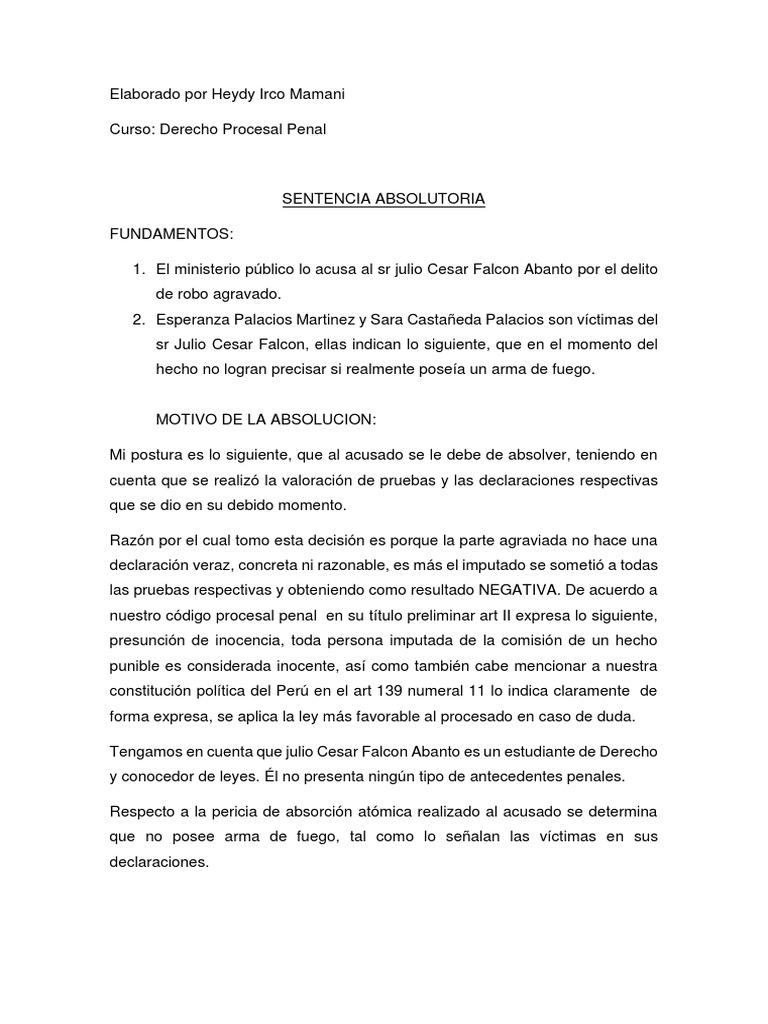 Sentencia Absolutoria | PDF