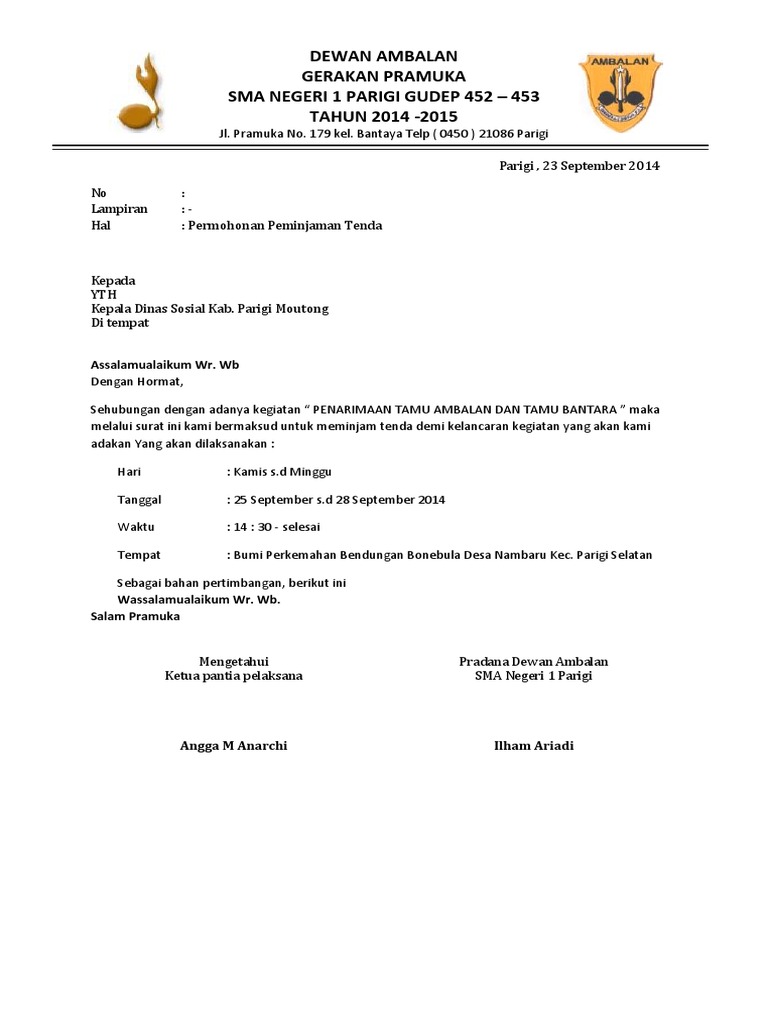 Surat Peminjaman Tenda