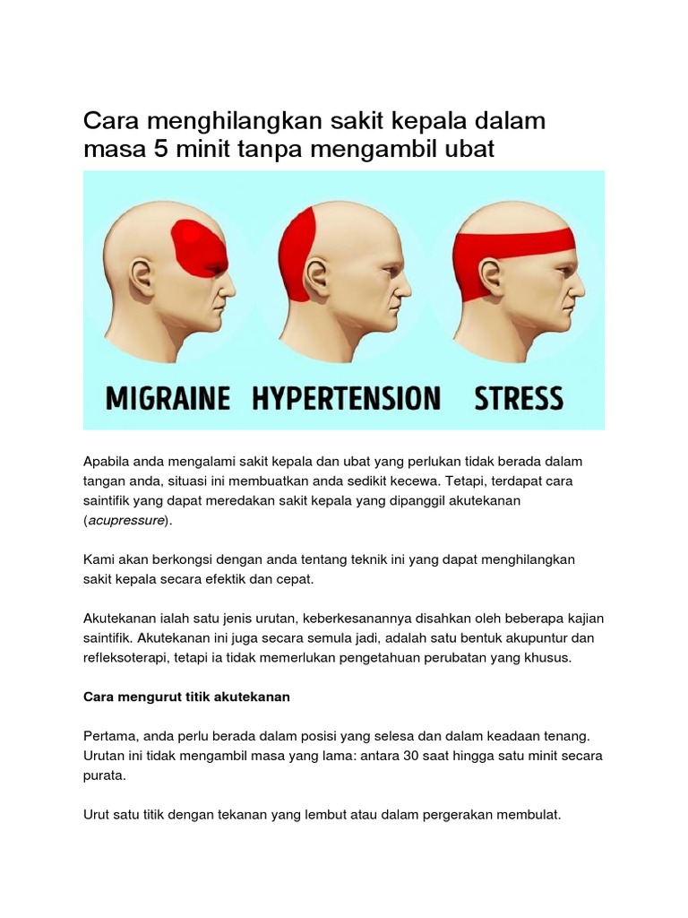 Cara Menghilangkan Sakit Kepala Dalam Masa 5 Minit Tanpa Mengambil Ubat