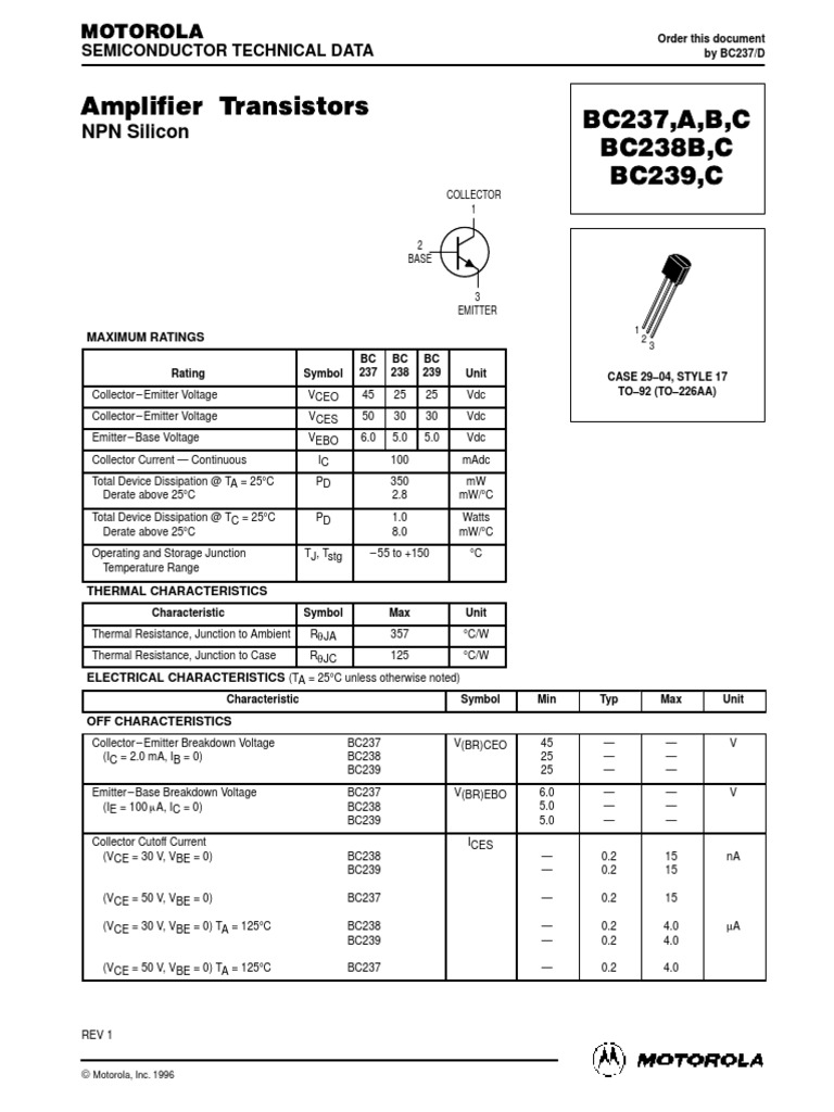 BC237 Motorola | PDF | Transistor | Field Effect Transistor