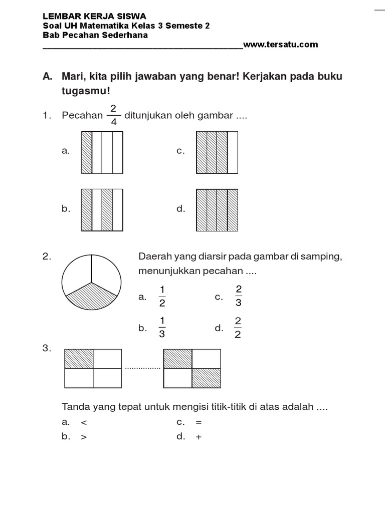 Soal Uh Matematika Kelas 3 Bab Pecahan Sederhana Semester 2 Pdf