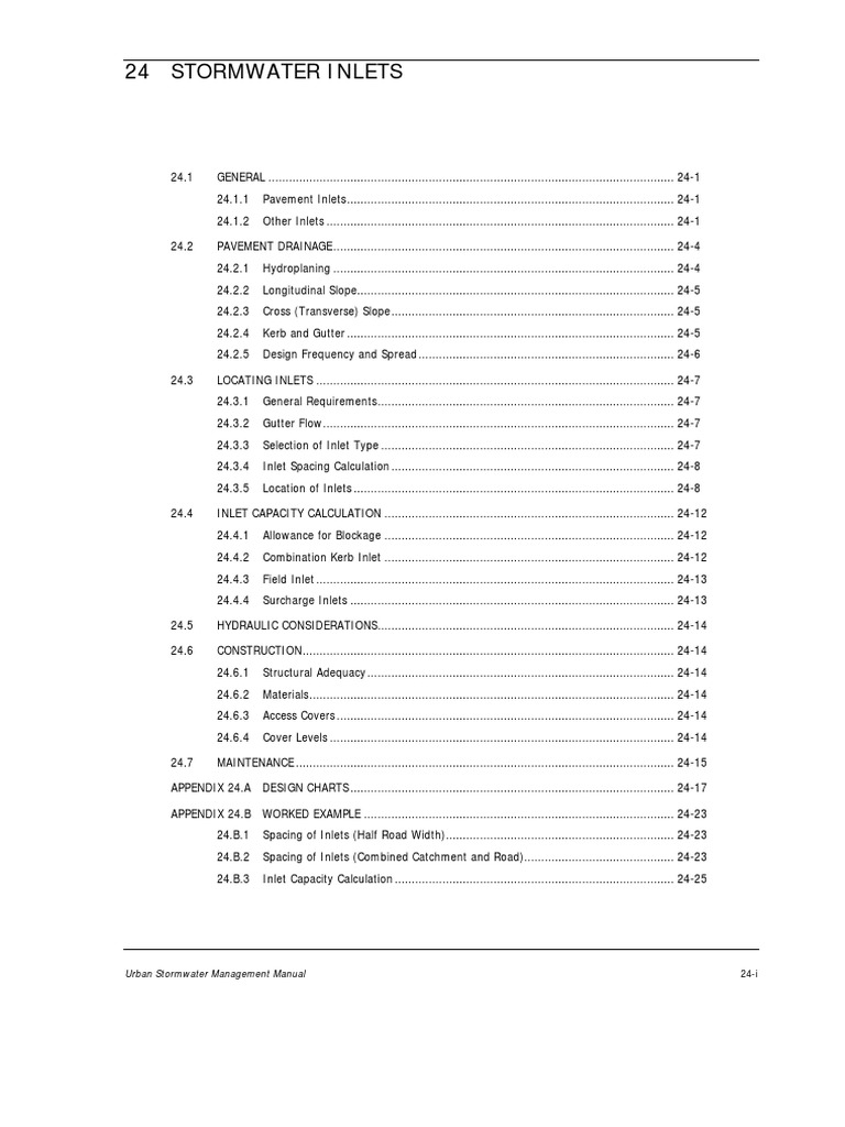 24 Stormwater Inlets: Urban Stormwater Management Manual | PDF