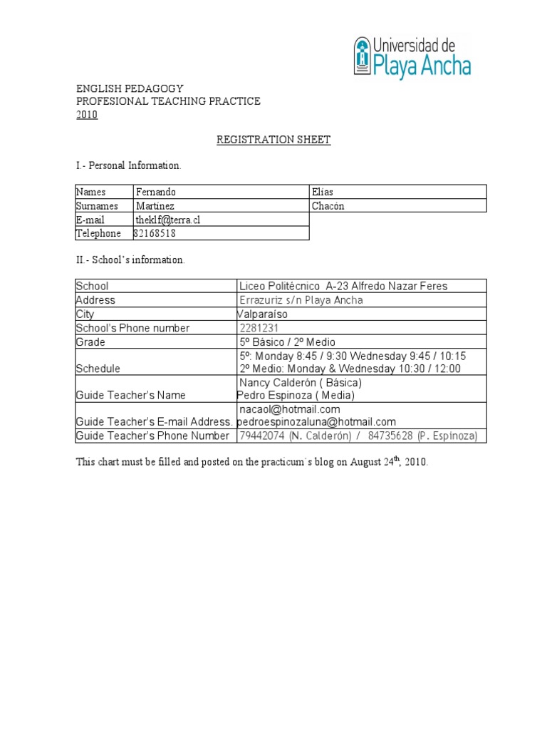 Registration Sheet 2010 | PDF
