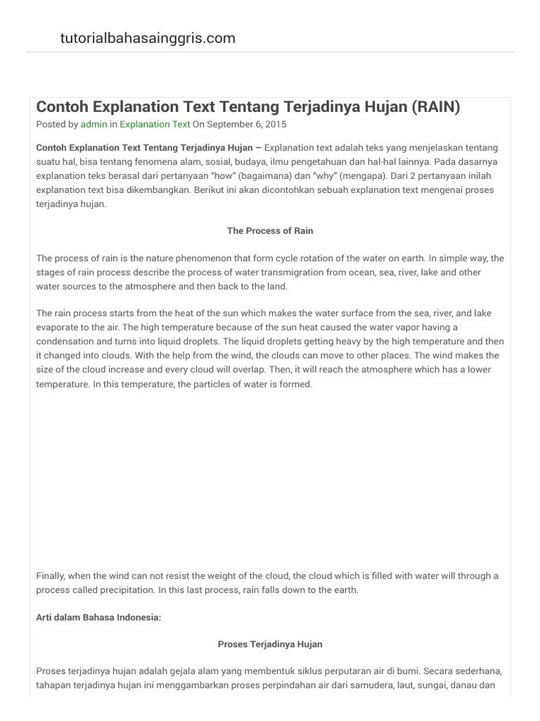 Contoh Explanation Text Tentang Terjadinya Hujan