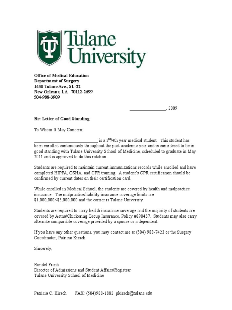 Letter of Good Standing