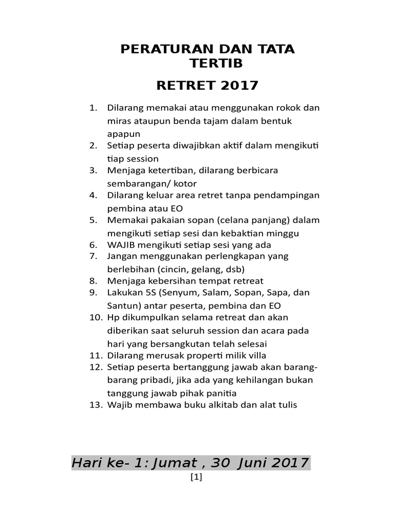 Peraturan Retreat Gereja 2017 | PDF