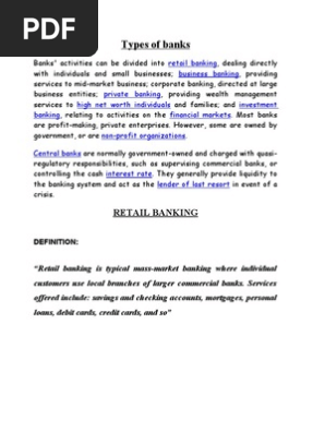 Retail And Wholesale Banking Banks Retail