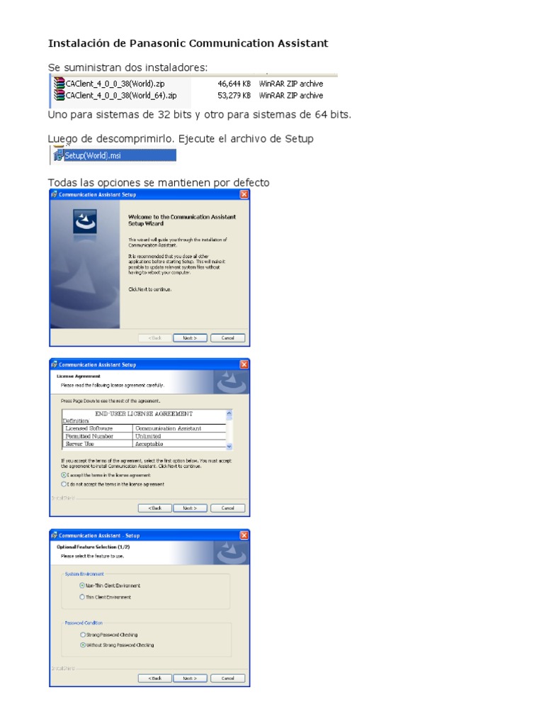 Instalacion de Panasonic Communication Assistant PDF