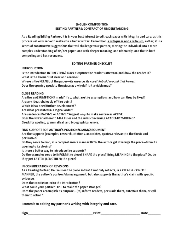 Editing Partners: Contract & Checklist | PDF | Career & Growth | Art